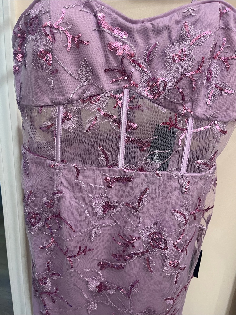 Lavender Sequin Floral Mesh Dress for juniors